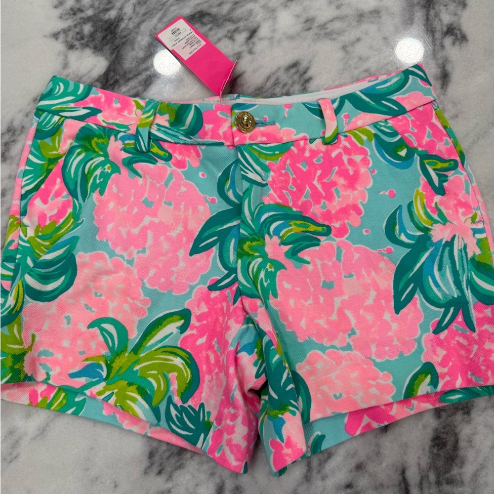 Lilly Pulitzer Pink and Green Bermuda Shorts Tropical Print